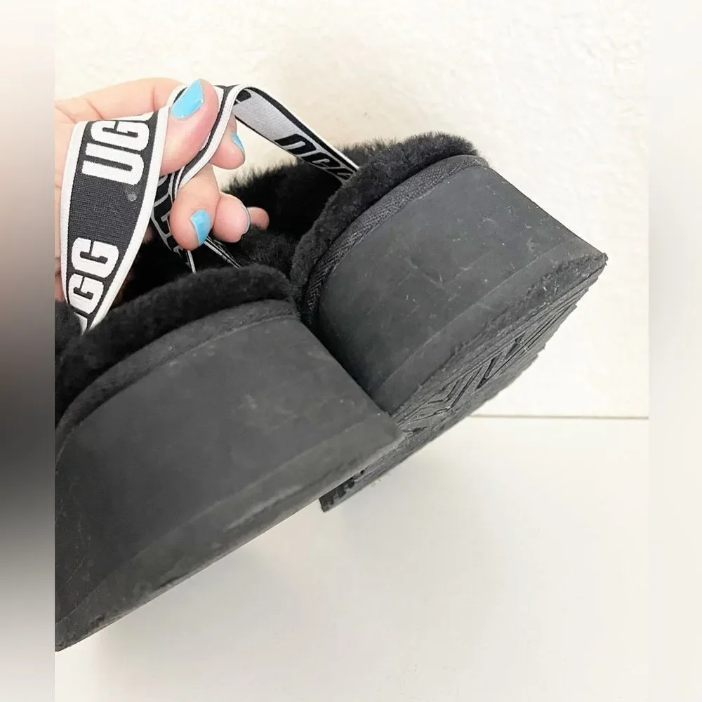 UGG Women's Funkette black fluffy slippers with thick platform sole 8